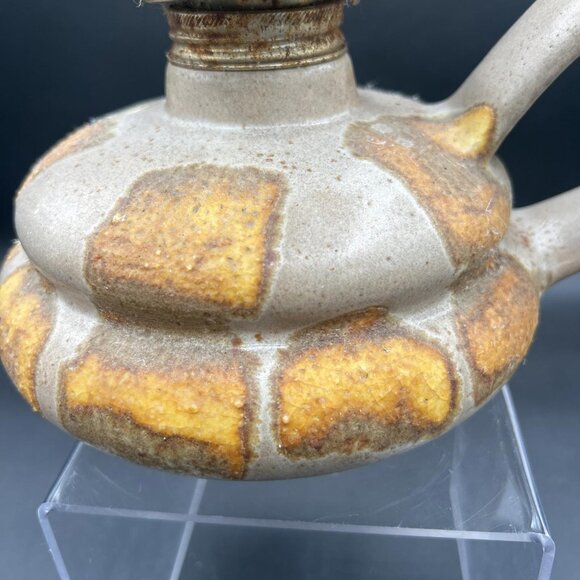 Roger’s Brown and Orange Stoneware Pottery Oil Lamp Light Handle Glazed Primitve - Picture 6 of 9